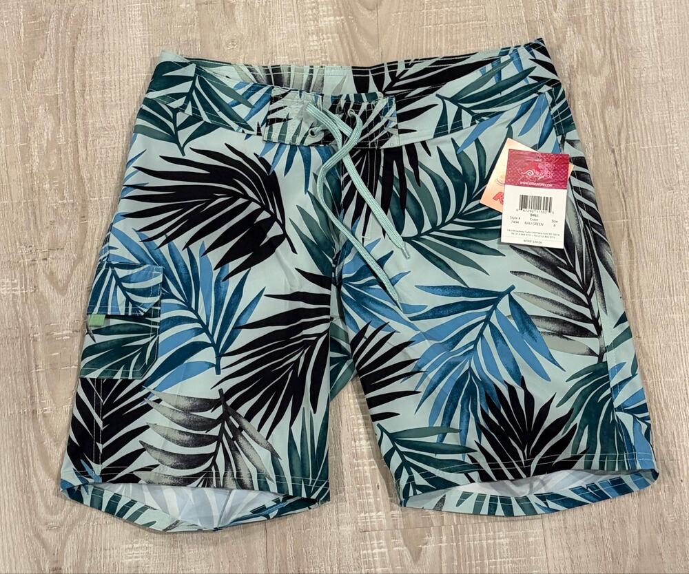 NWT WOMENS Kanu Surf UPF 50+ Quick Dry BALI GREEN PRINT BOARD SHORT SIZE 8